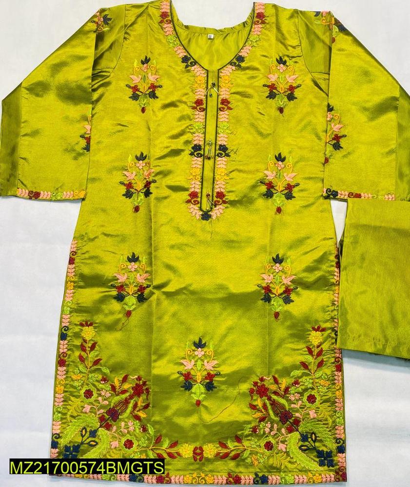 2 Pcs Women's Stitched Silk Embroidered Suit