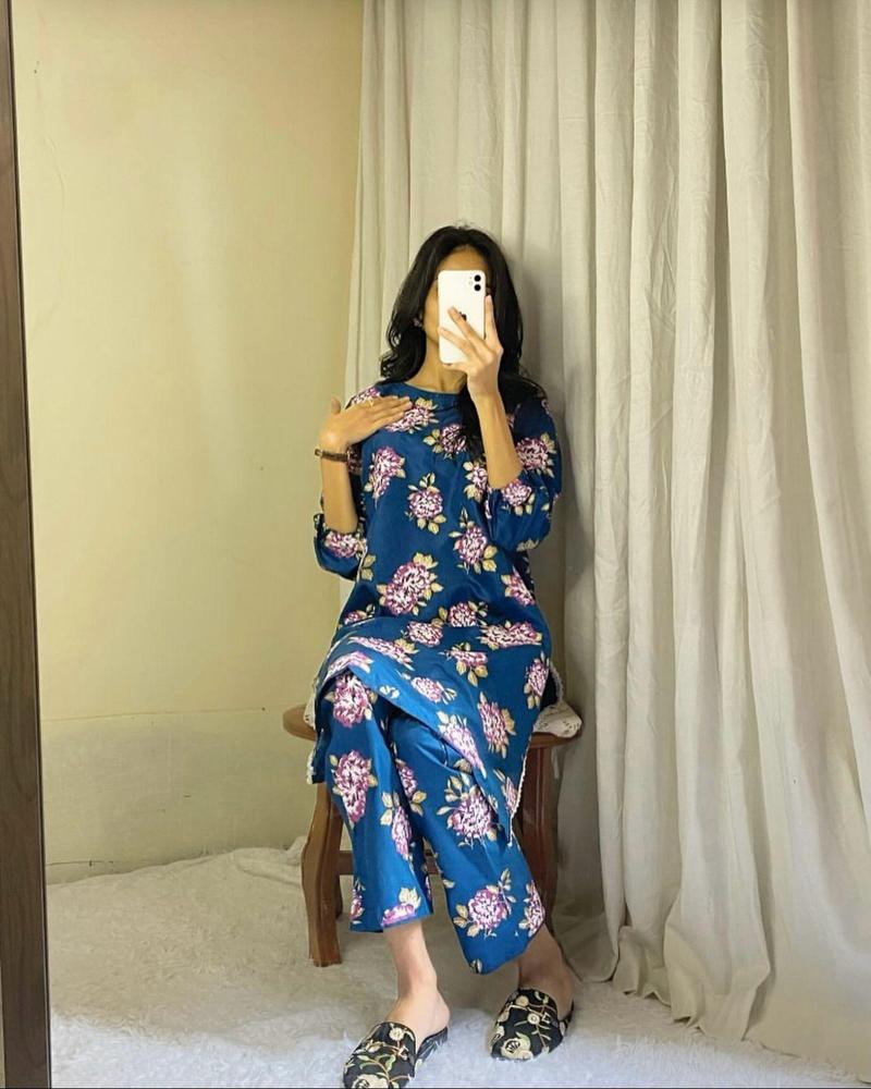 2 Pcs Women's Stitched Linen Embroidered Shirt And Trouser