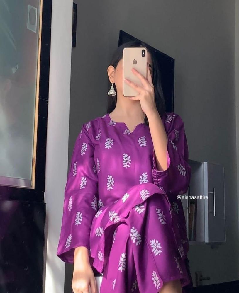 2 Pcs Women's Stitched Linen Block Printed Shirt And Trouser