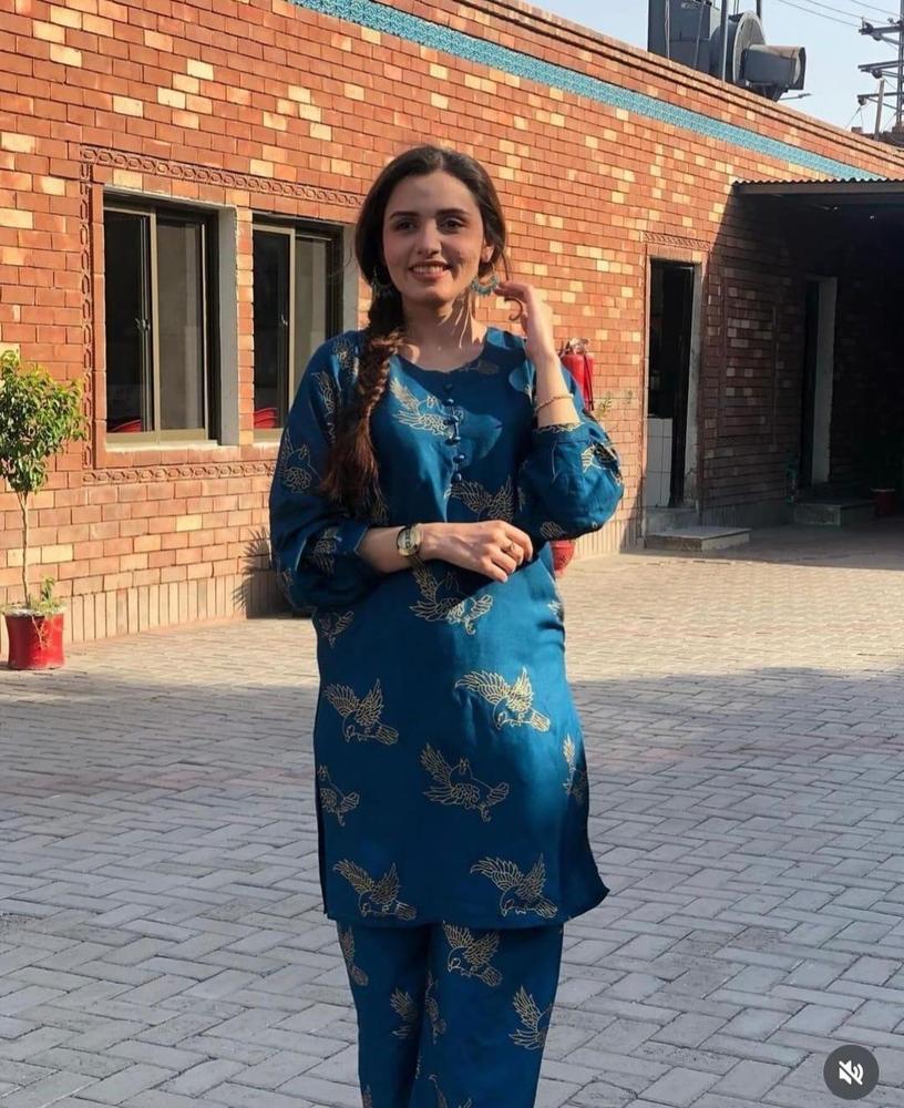 2 Pcs Women's Stitched Linen Printed Shirt And Trouser - Zinc