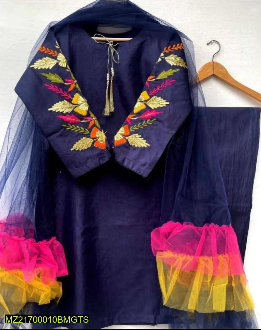 3 Pcs Womens Stitched Katan Silk Suit