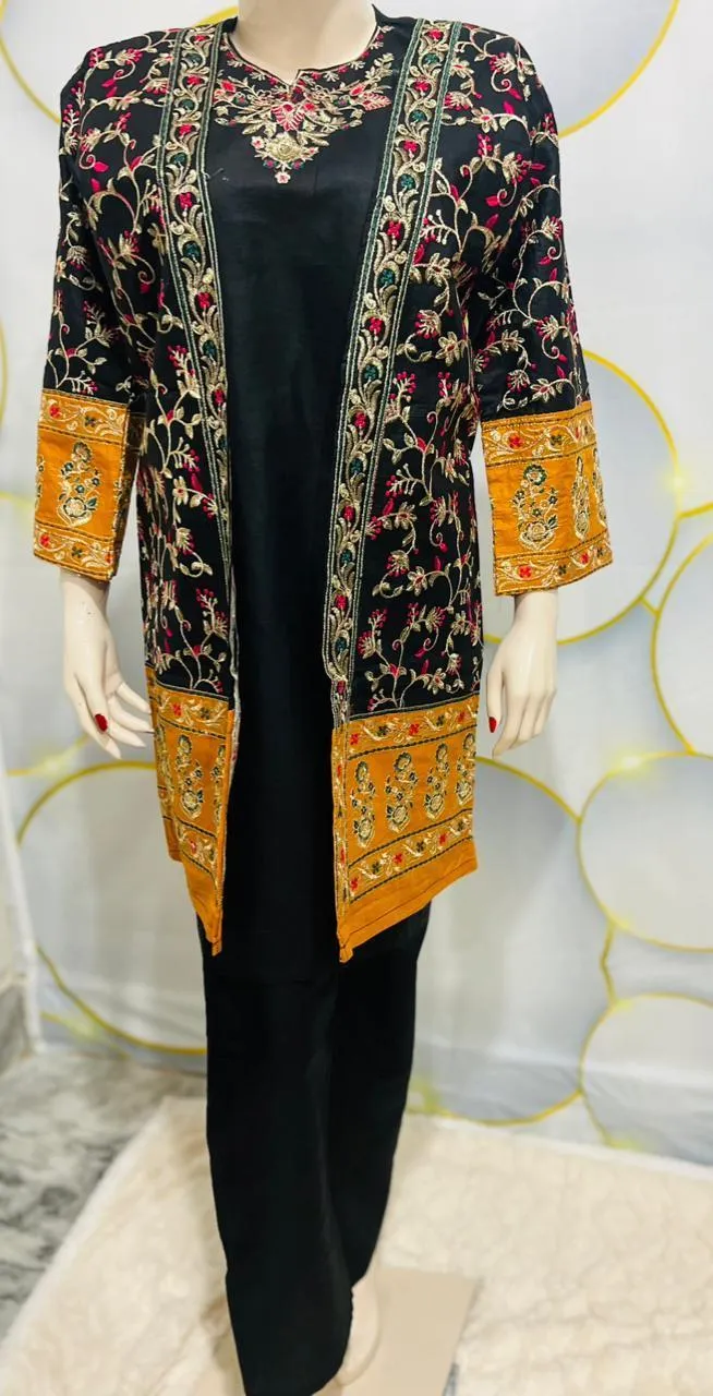Black Embroidered 3 Pcs Gown Suit for Eid 2026