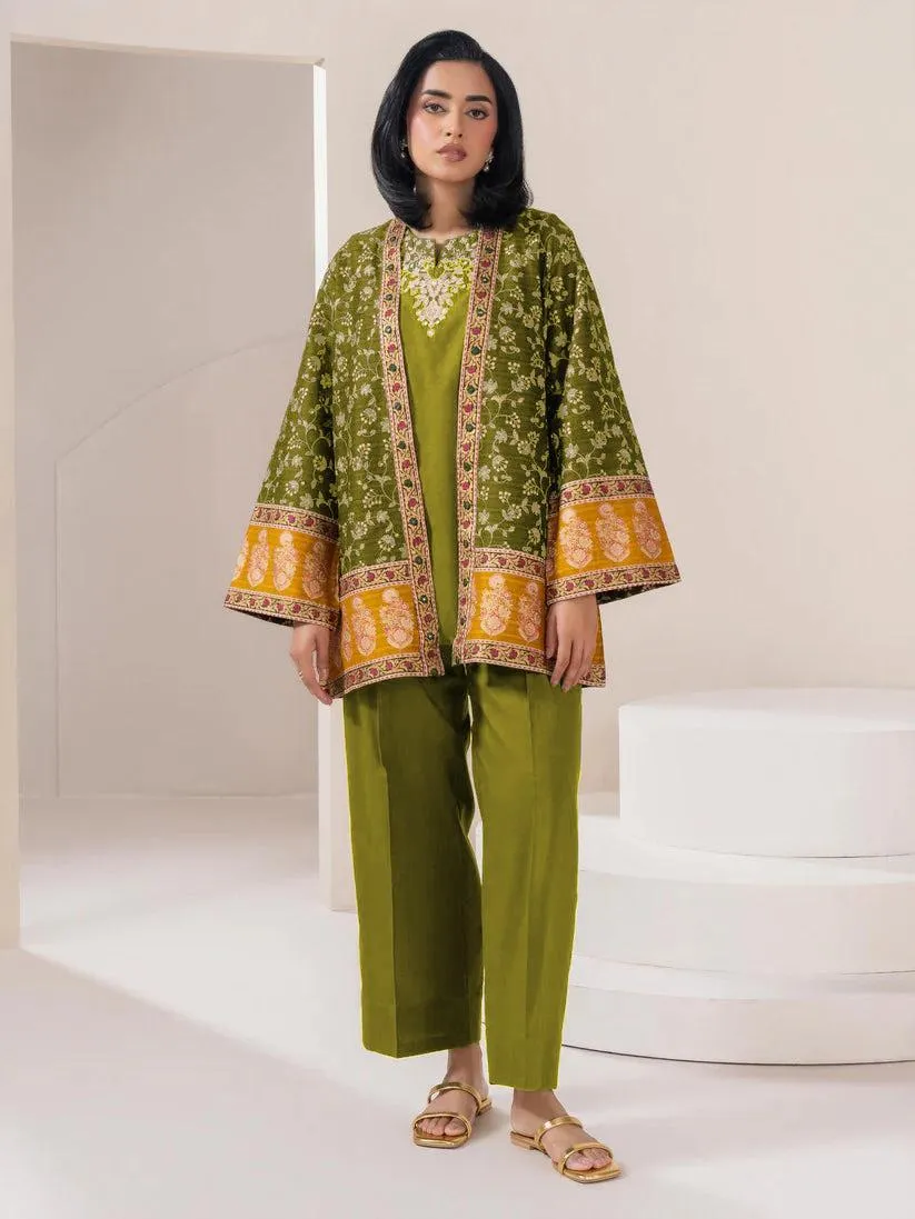 Women's 3 Pcs Embroidered Cotton Gown Suit Yellow Eid 2026