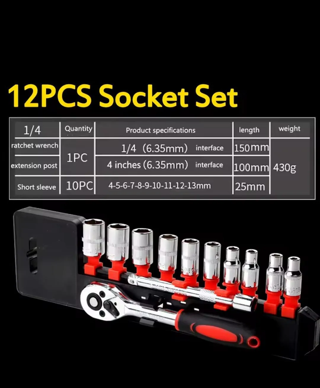 Complete 12 Pcs Stainless Steel Tool Kit Set in Red