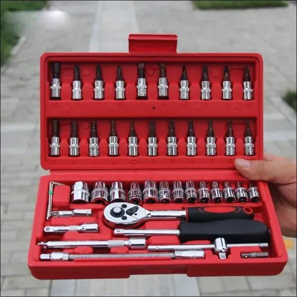 46 Pcs Stainless Steel Tool Kit Set in Red