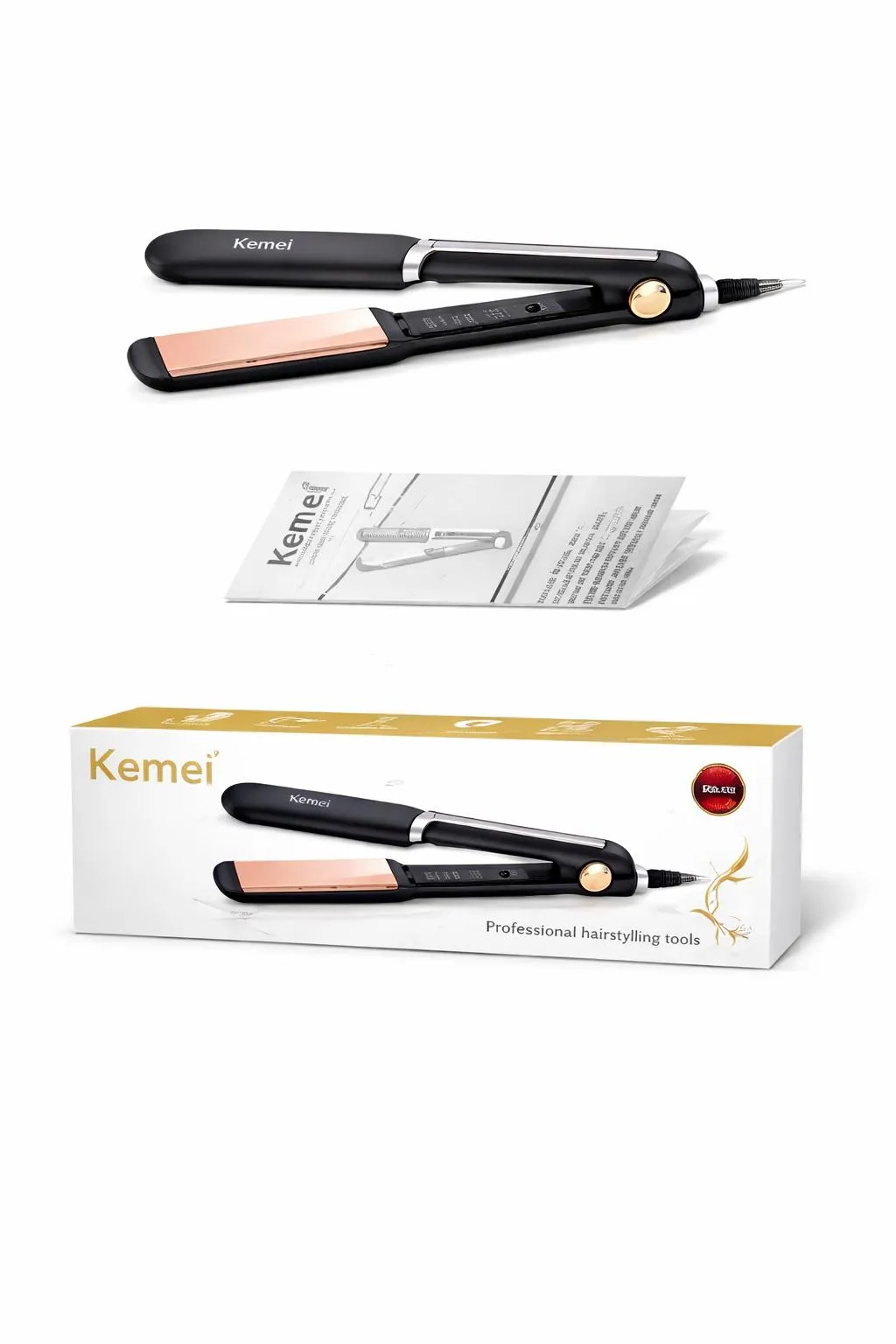Ceramic Hair Straightener Black Rose Gold 250g