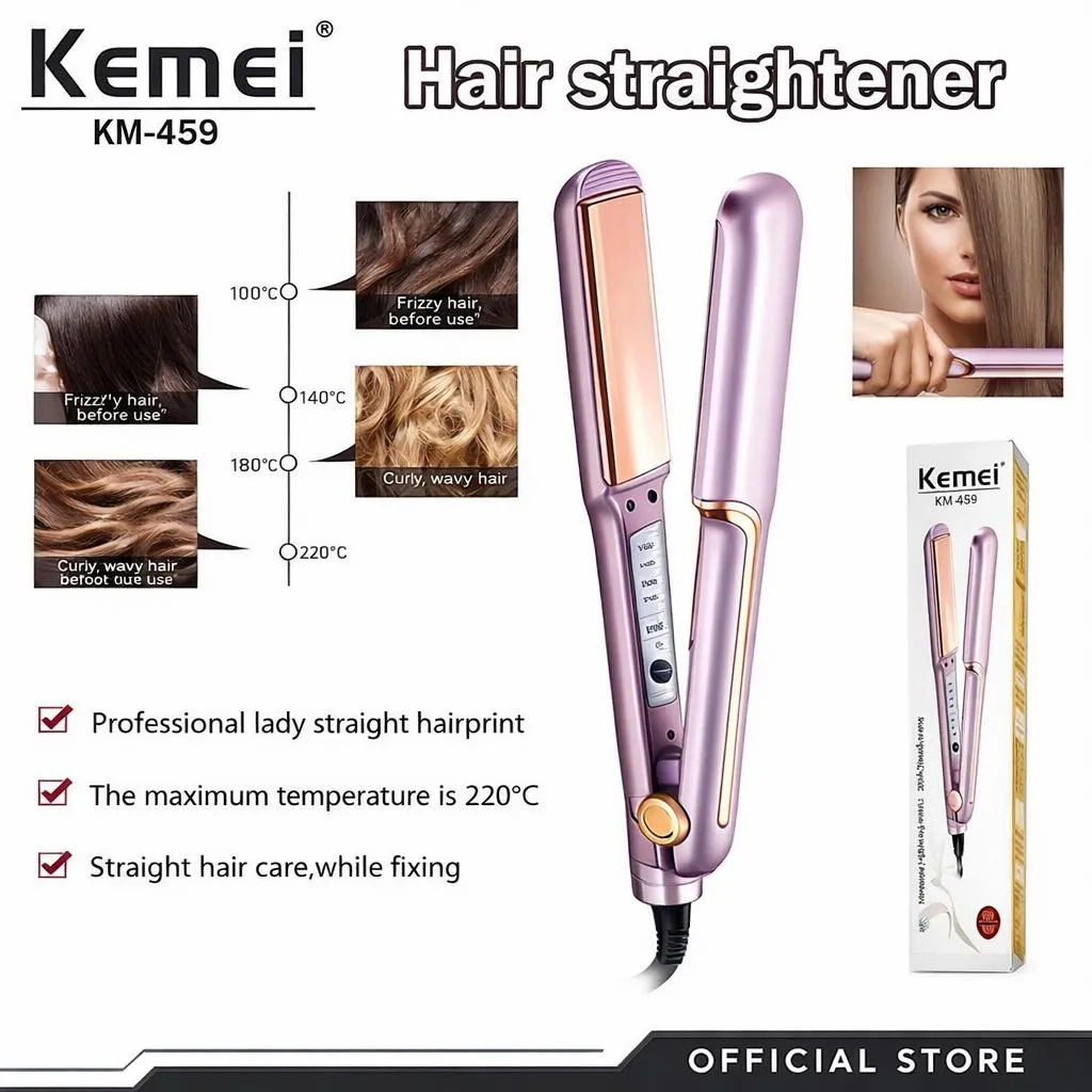 Kemei Ceramic Hair Straightener Purple Salon Quality 350g
