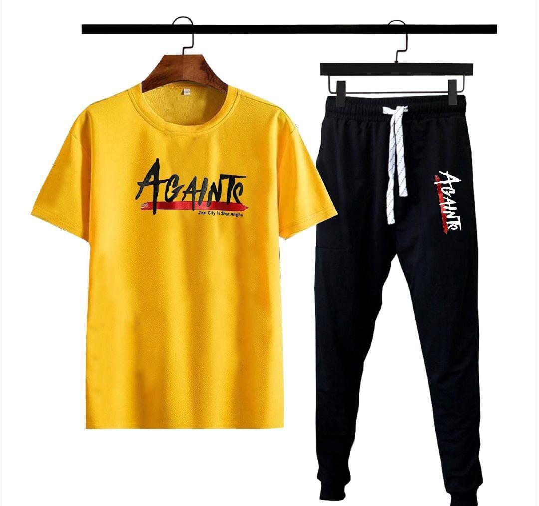 Men's Yellow Printed Polyester Track Suit - 2 Pcs Set