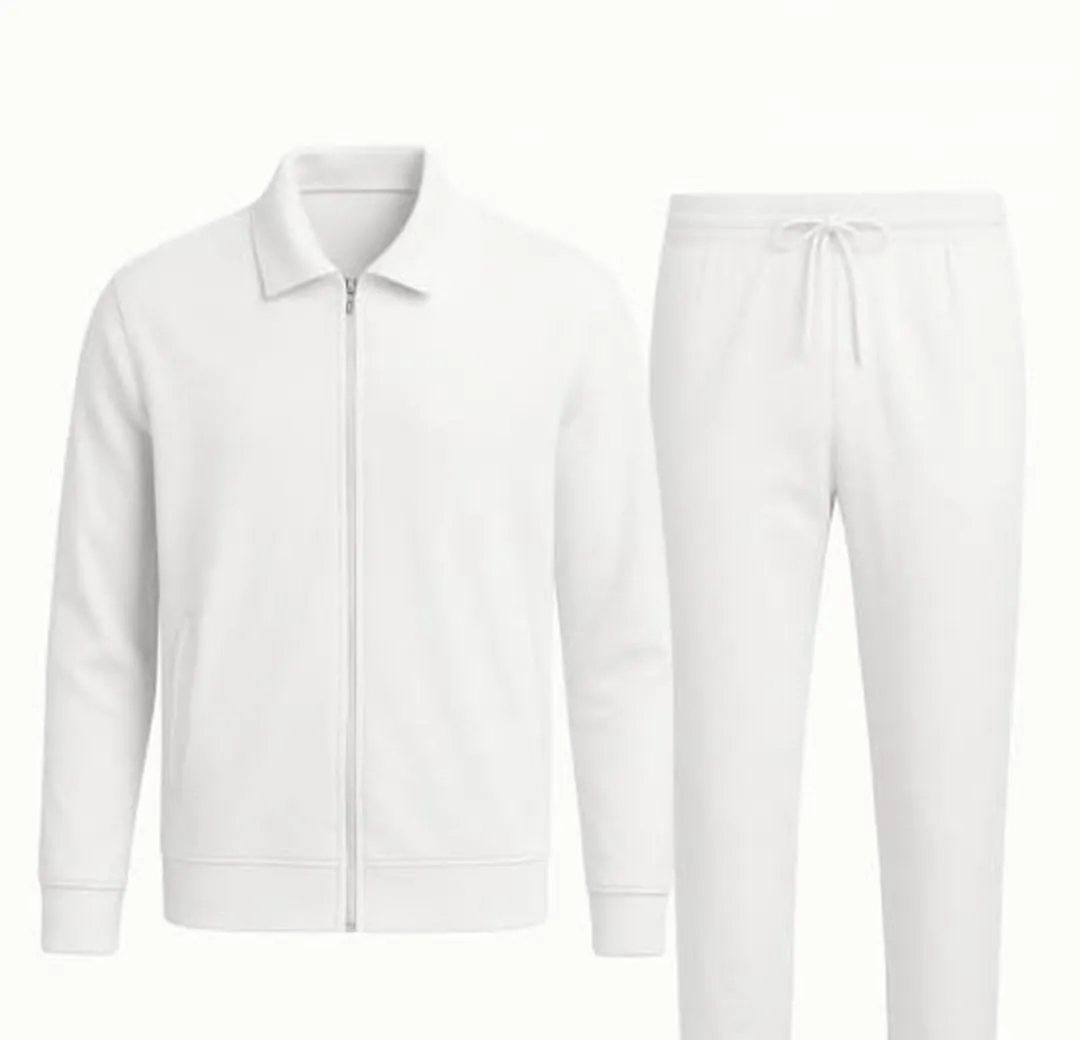 white coler Fleece Plain Zipper Track Suit