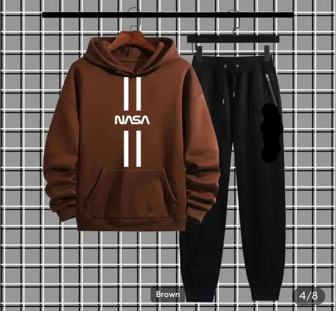 Fleece Printed Hoodie Track Suit