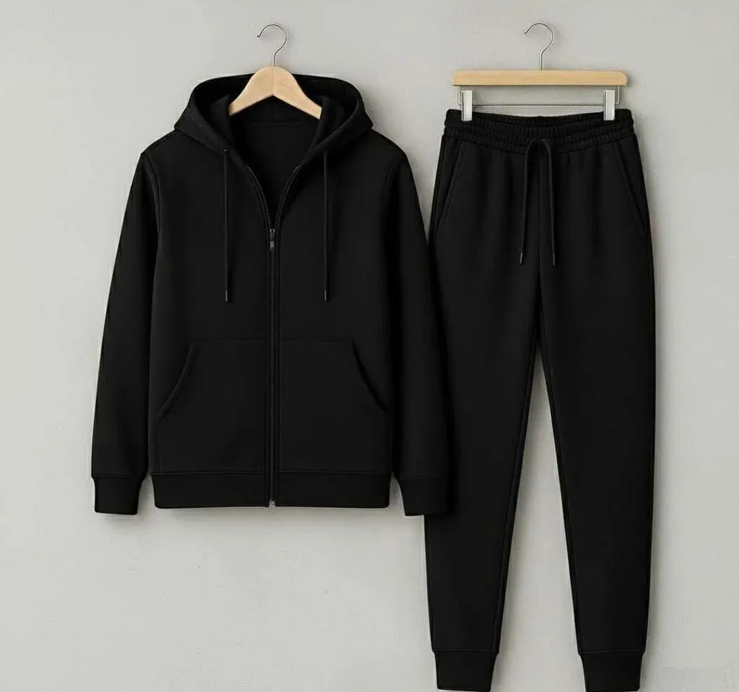 Fleece Plain Hoodie Track Suit