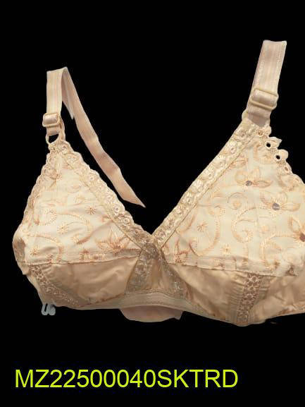 Cotton Embroidered Bra, Beige