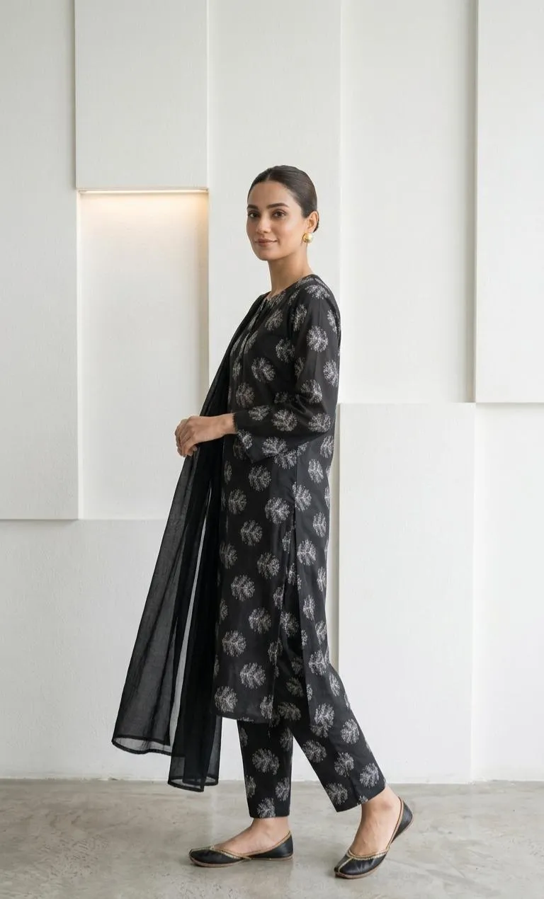 3 Pcs Women's Stitched Lawn Digital Print Suit Black Special