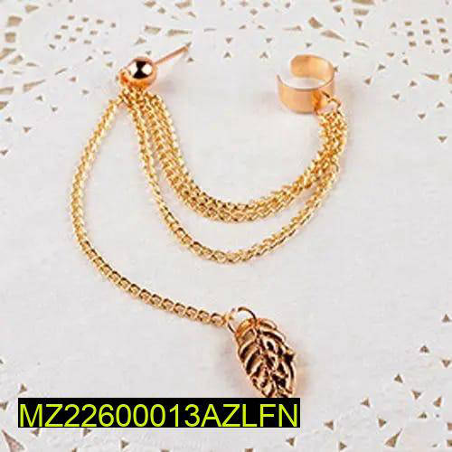 Golden Leaf Ear Cuffs Earrings Alloy Party Eid Jewelry