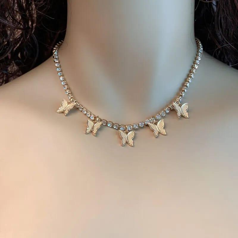 Golden Butterfly Choker with Rhinestones for Women
