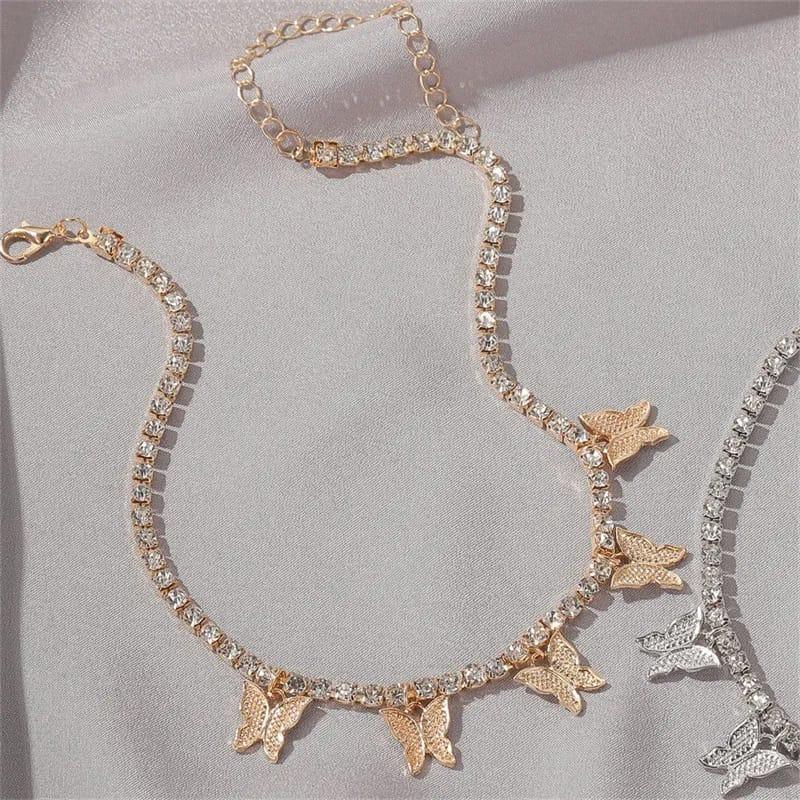 Golden Butterfly Choker with Rhinestones for Women