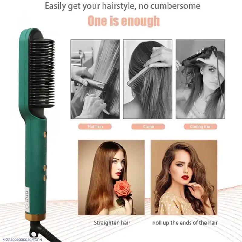 Heat Protection Hair Straightener Brush Green Multi-Function