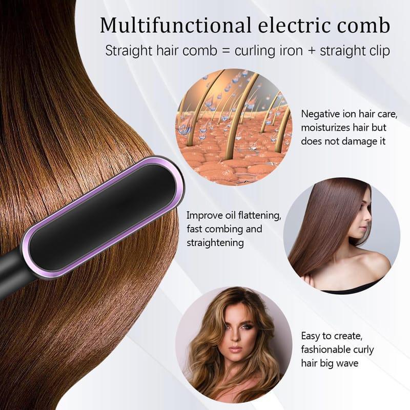 Heat Protection Hair Straightener Brush Green Multi-Function