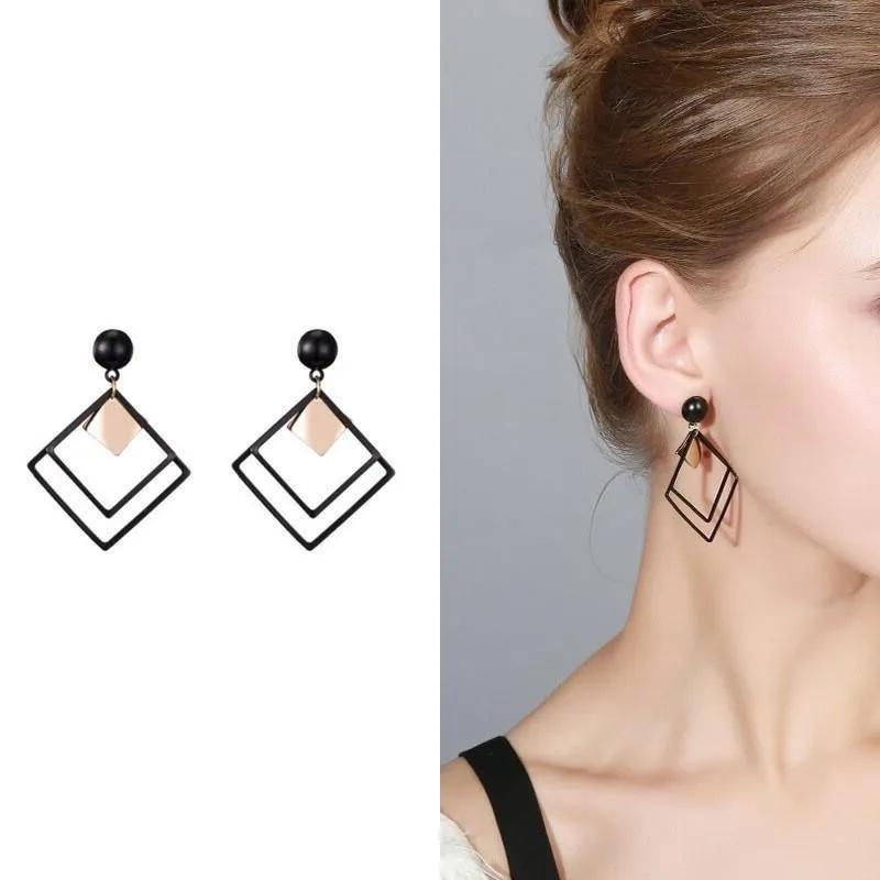 Square Earrings Black Gold Lightweight Eid Gifting