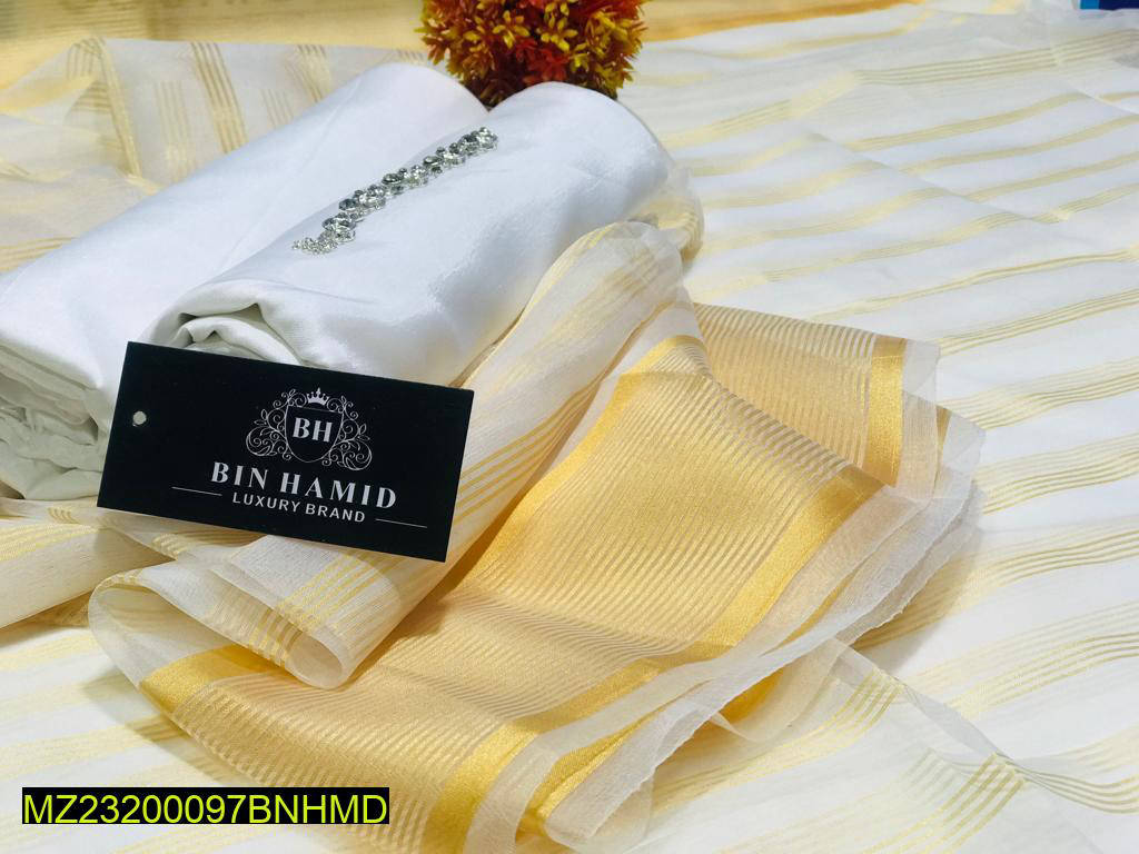 3 Pcs Women's Unstitched Katan Silk Plain Suit