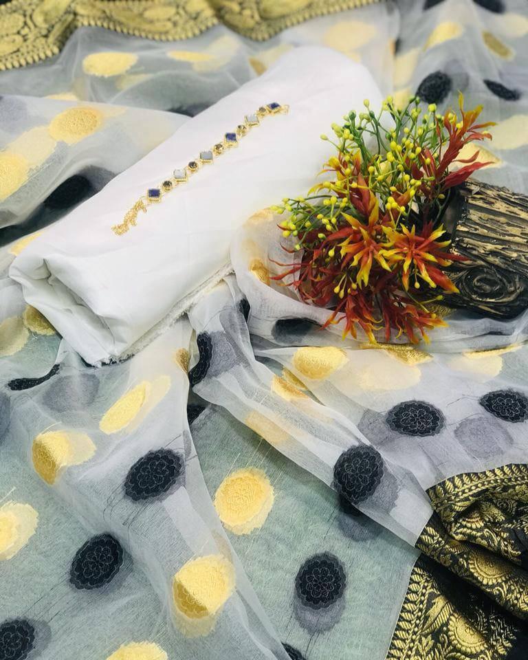 3 Pcs Women's Unstitched Katan Silk Plain Suit