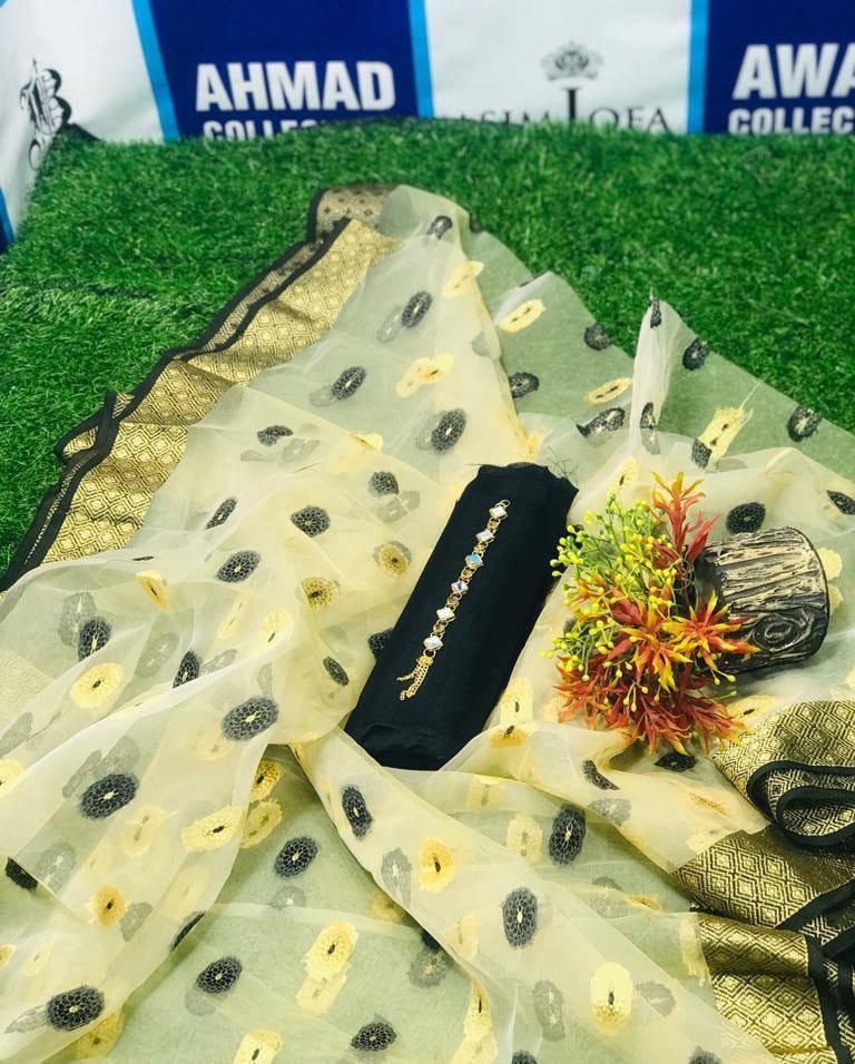 3 Pcs Women's Unstitched Katan Silk Plain Suit