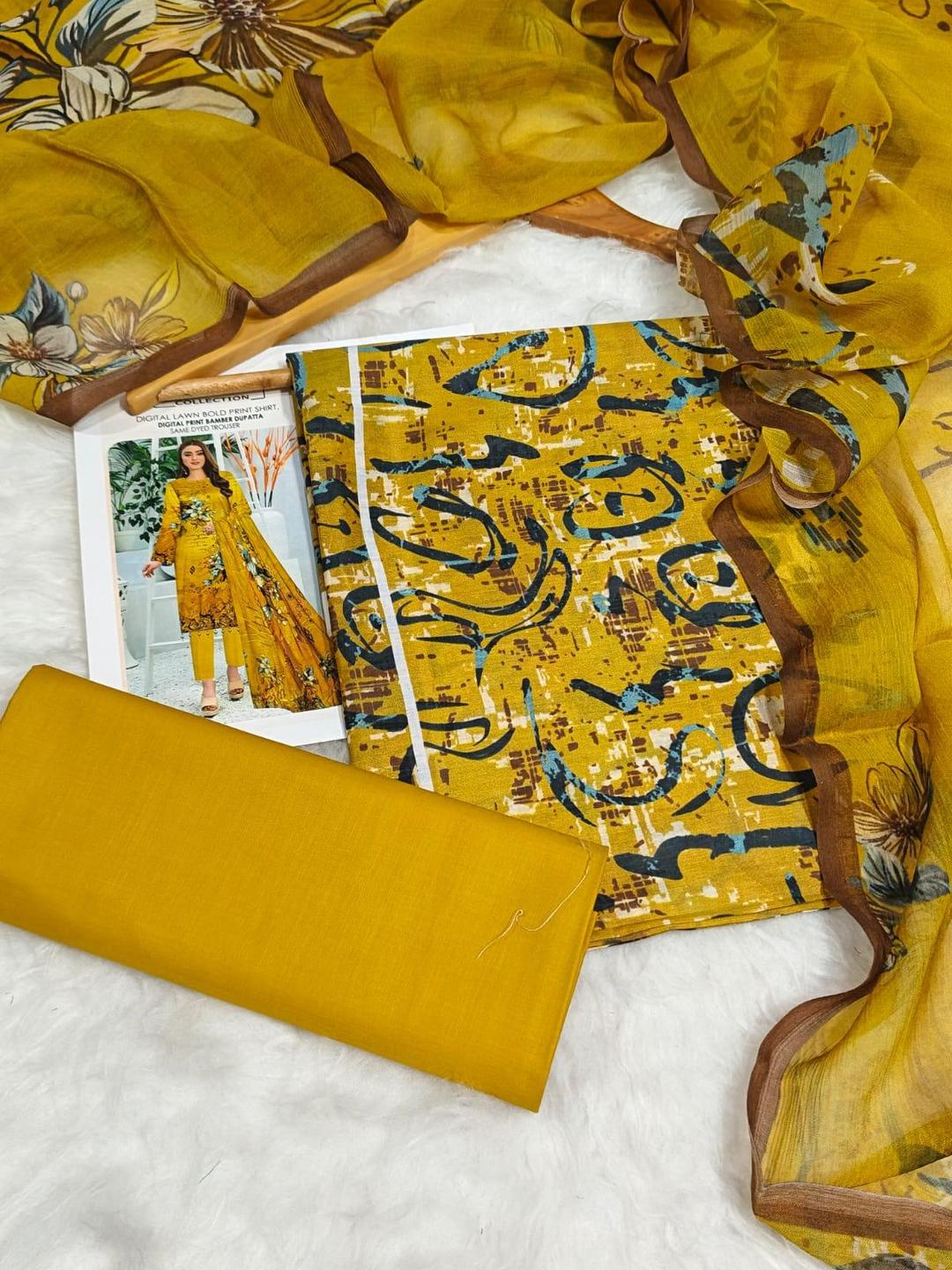 3 Pcs Women's Unstitched Printed Suit