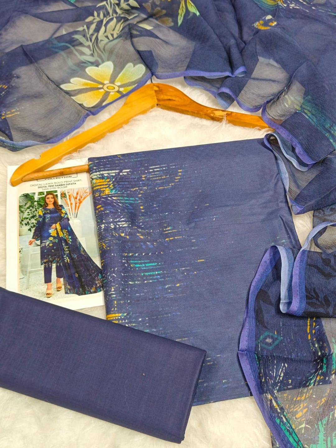 3 Pcs Women's Unstitched Printed Suit