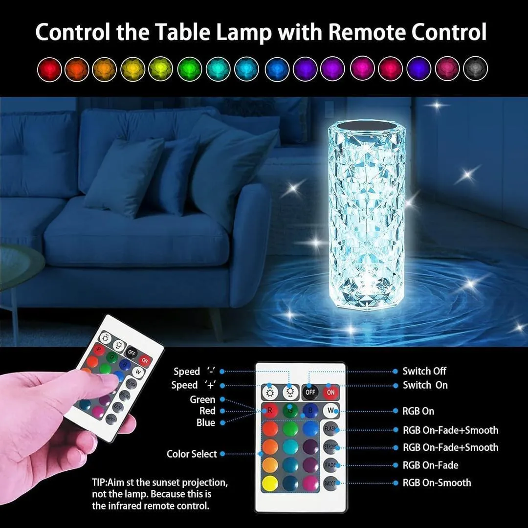 Crystal LED Table Lamp with 16 Colors Remote Control