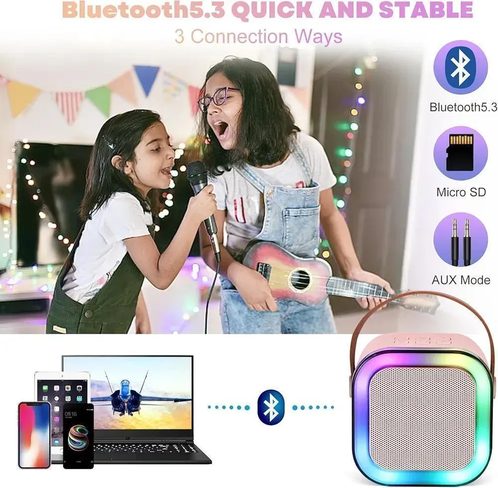 Wireless Karaoke Speaker with RGB Lights for Kids