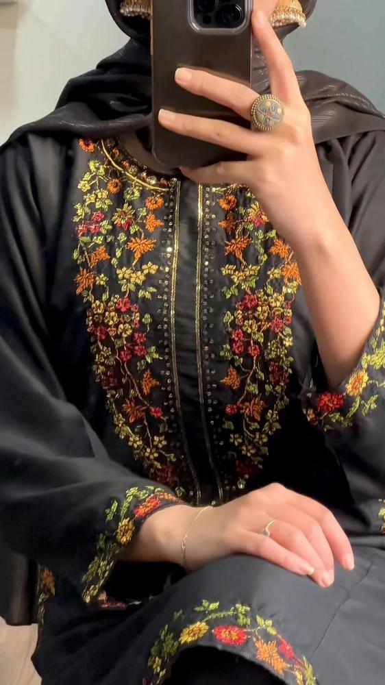 2 Pcs Women's Stitched Linen Embroidered Shirt And Trouser