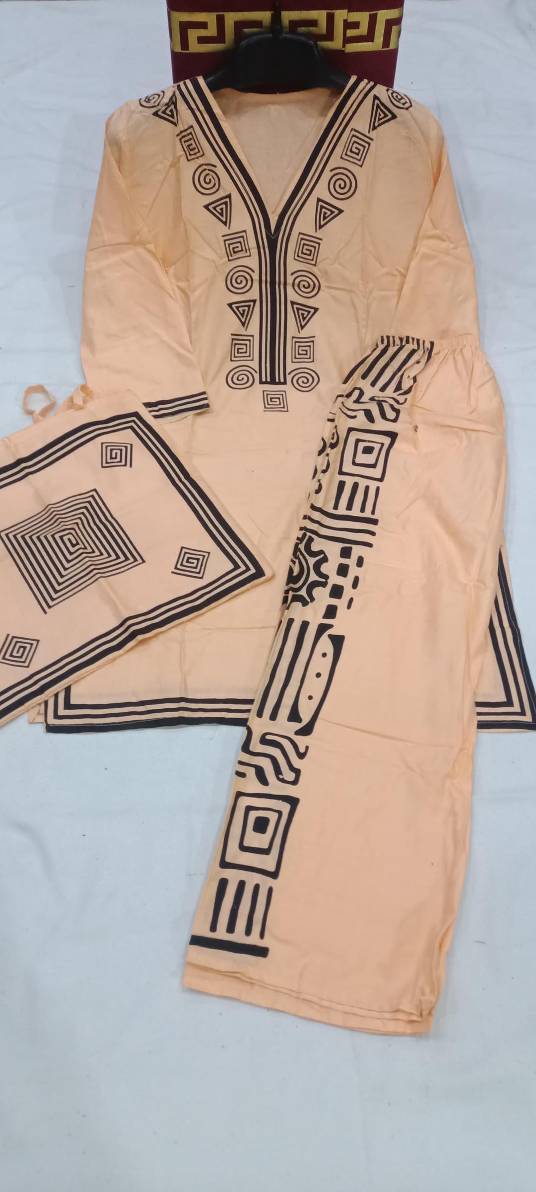 Stylish Printed Linen Shirt And Trouser Set - 3 Pcs in Ivory