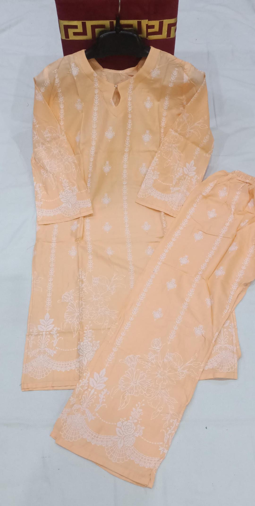 Stylish Women's Stitched Printed Shirt And Trouser Set - 2 Pcs in Peach