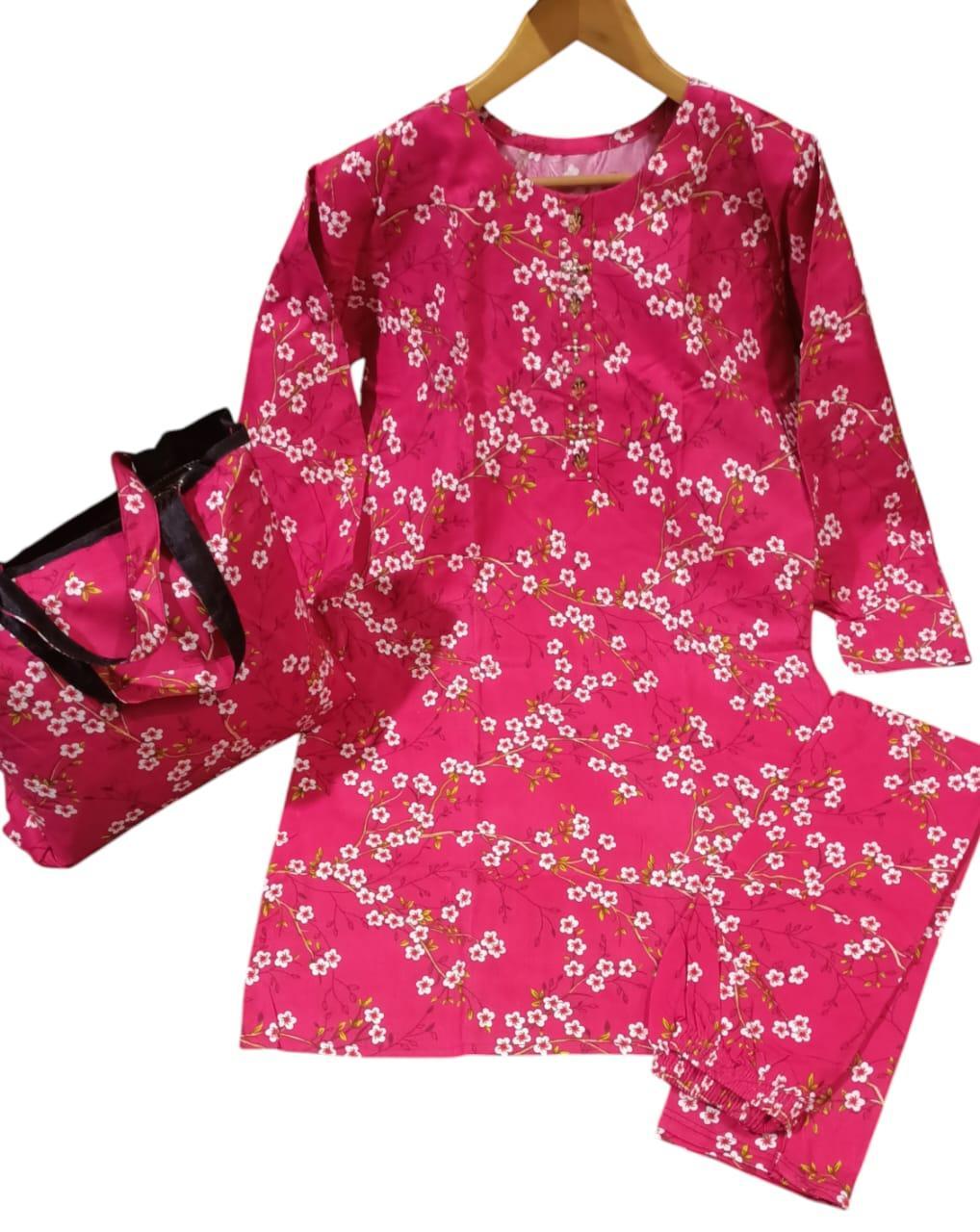 Stylish Printed Khaddar Shirt and Trouser Set - 2 Pcs