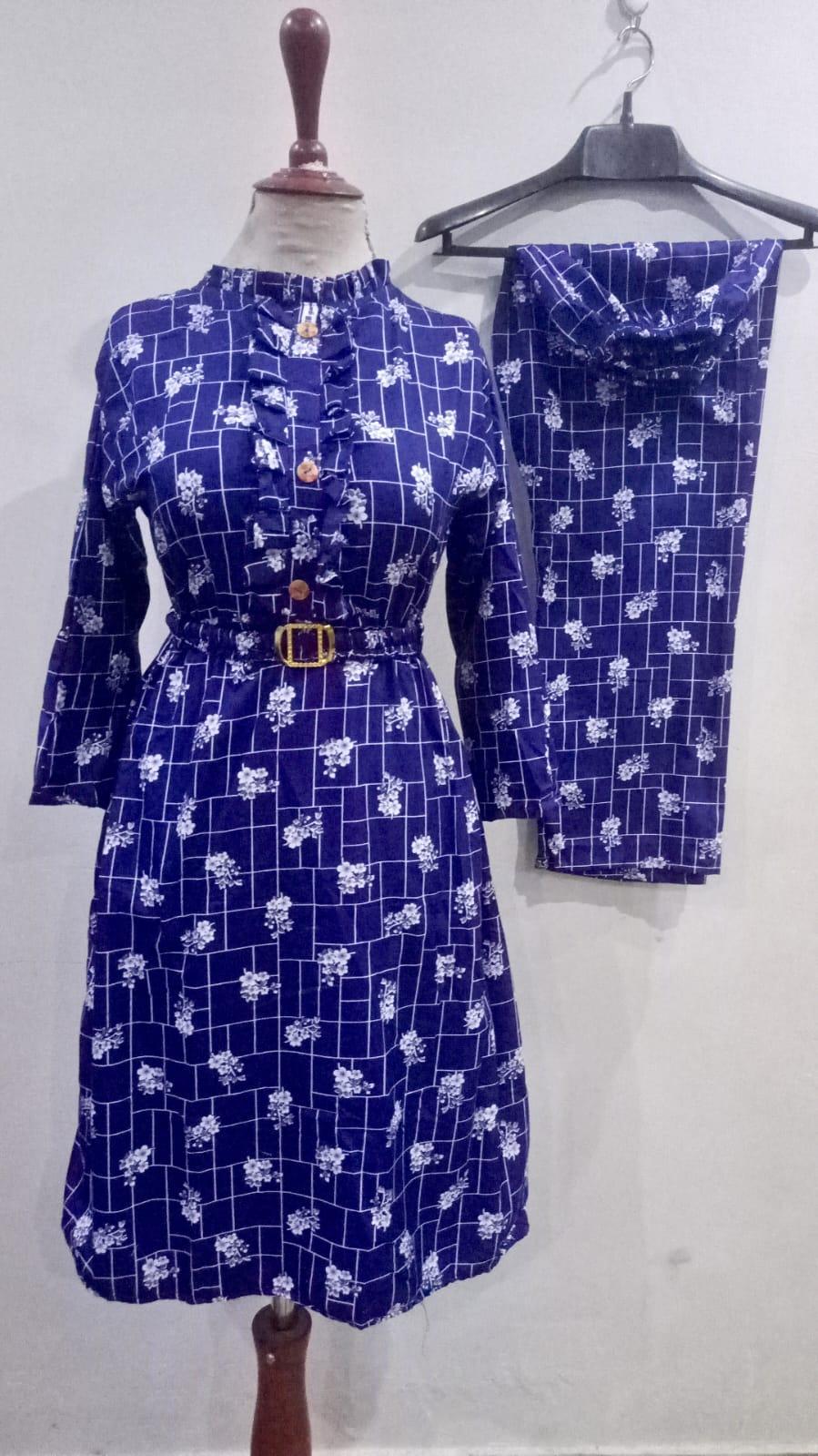 2 Pcs Women's Stitched Printed Frock And Trouser