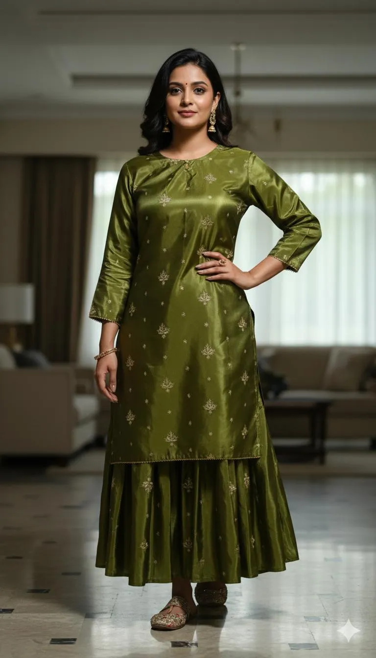 2 Pcs Women's Stitched Katan Silk Embroidered Shirt And sharara 2p