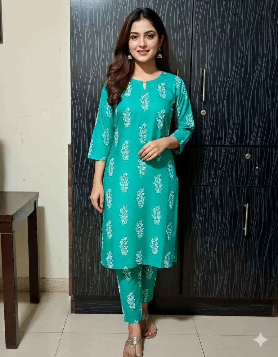 2 Pcs Women's Stitched Linen Block Printed Shirt And Trouser