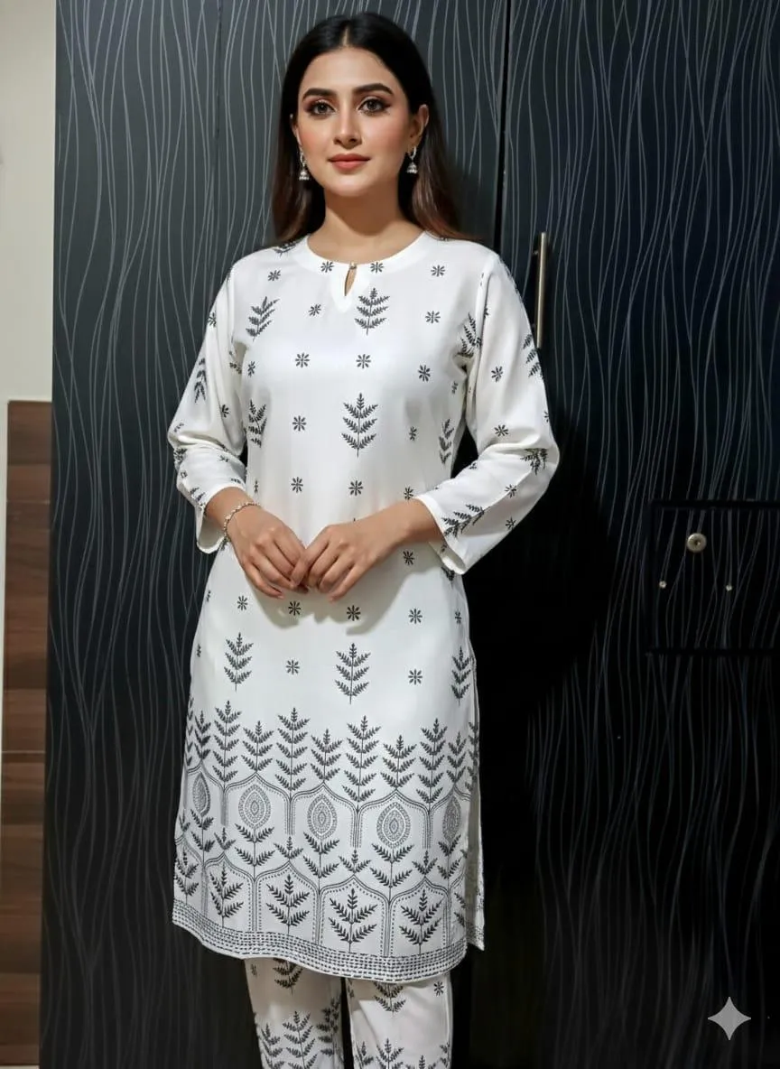 2 Pcs Women's Stitched Linen Block Printed Shirt And Trouser