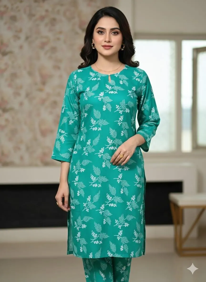 2 Pcs Women's Stitched Linen Block Printed Shirt And Trouser