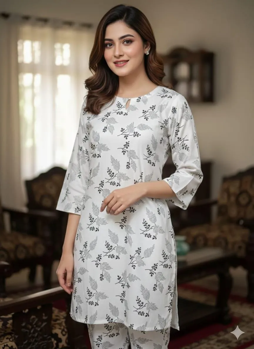 2 Pcs Women's Stitched Linen Block Printed Shirt And Trouser