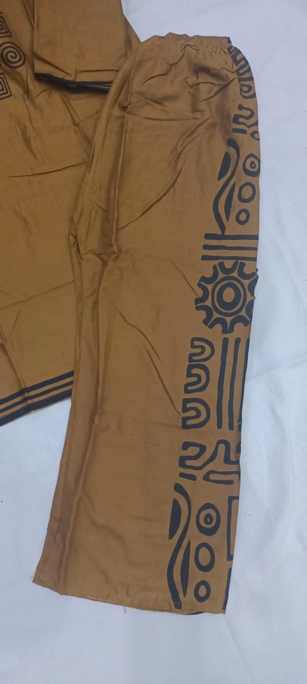 Brown Printed Linen 3Pc Set with Bag