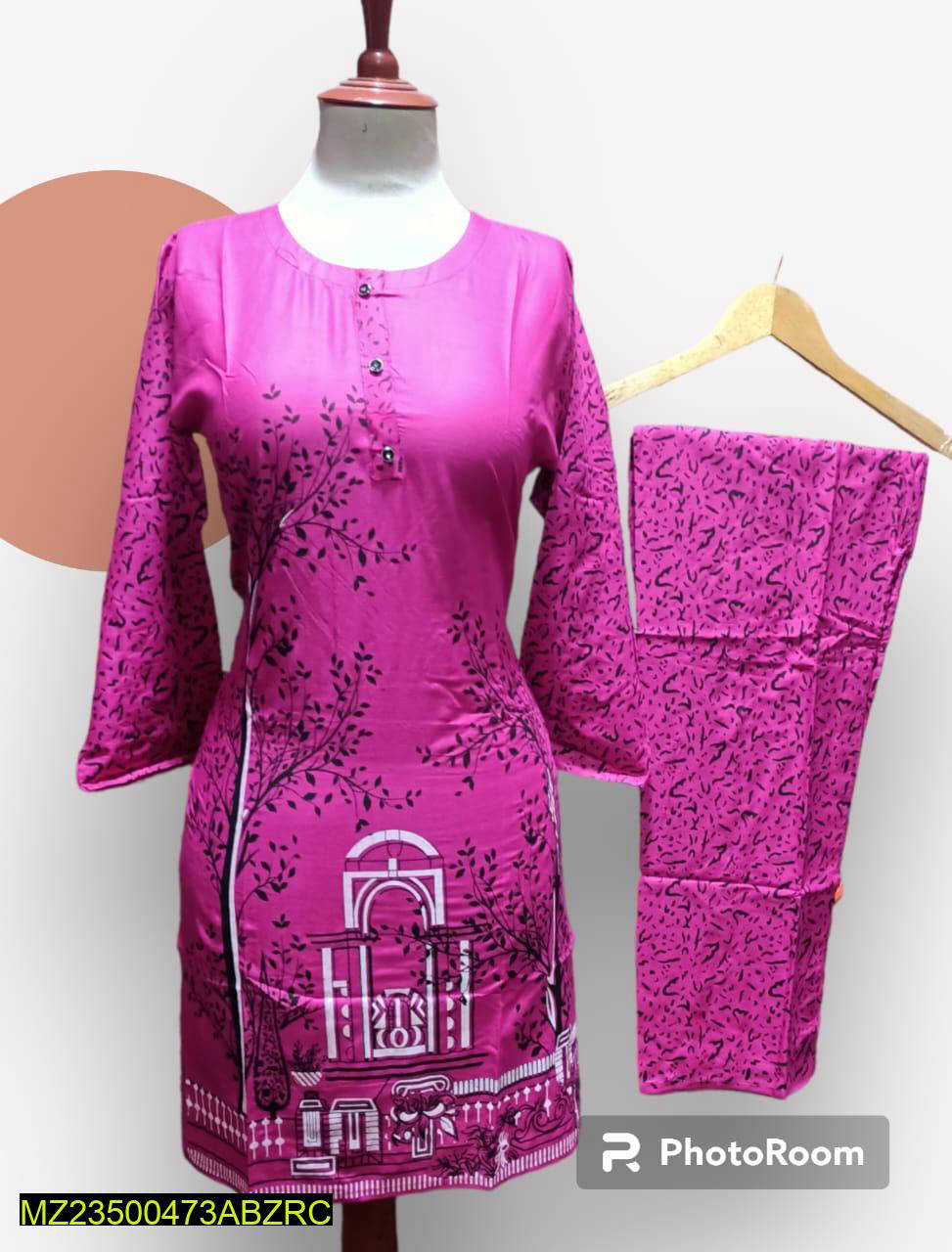 2 Pcs Women Stitched Printed Linen Suit