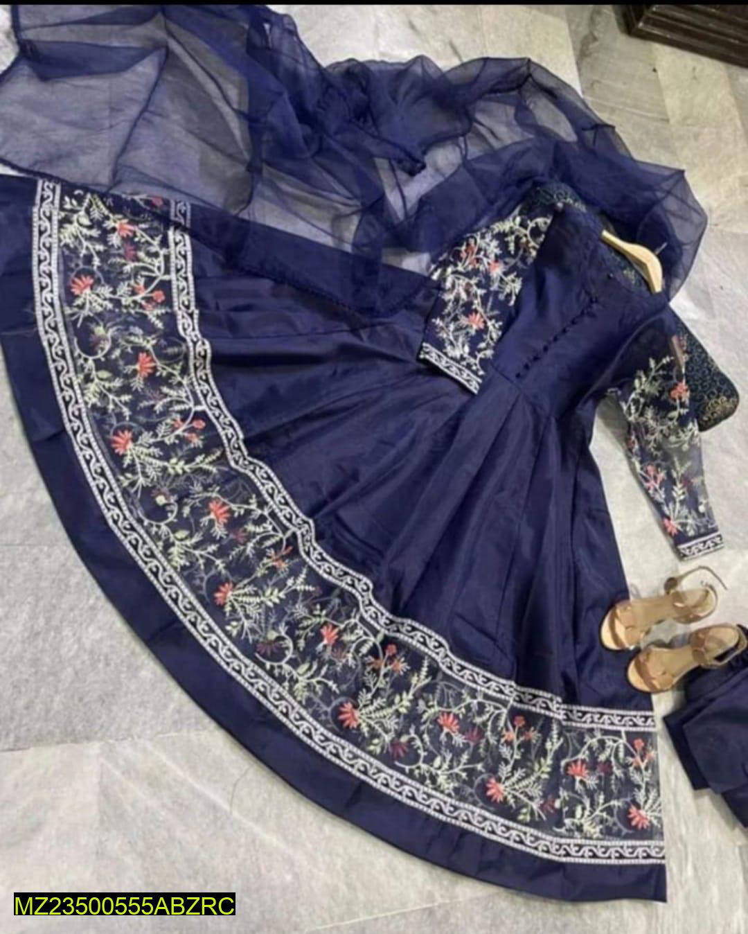 3 Pcs Women Stitched Katan Silk Embroidered Maxi