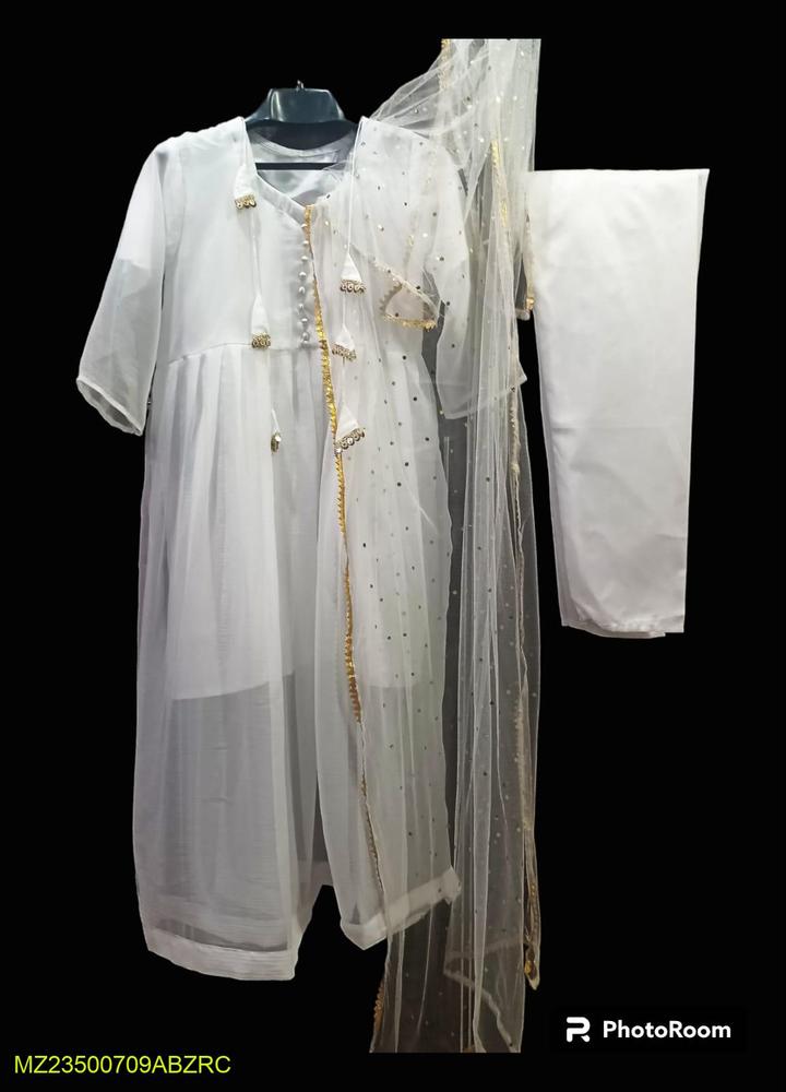 3 Pcs Women's Stitched Chiffon Plain Suit