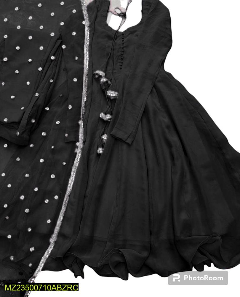 3 Pcs Women's Stitched Chiffon Plain Suit