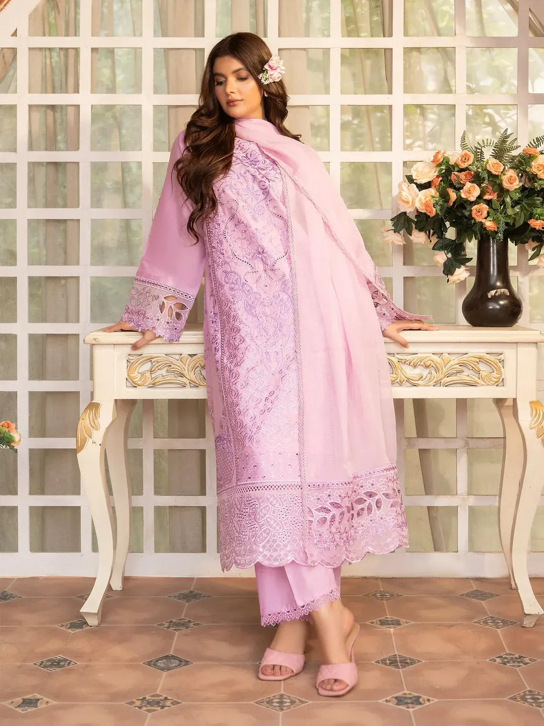 Simt - U3A Stylish Lilac Embroidered Women's Stitched Suit - 3 Pcs Set