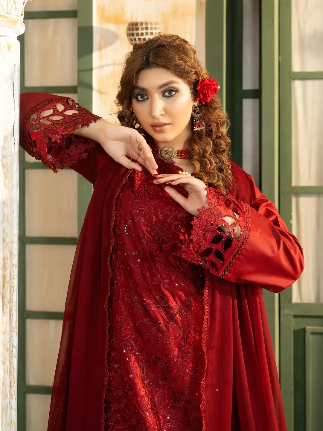 Simt - U3B Maroon Embroidered Lawn Suit for Women - 3 Pcs Set