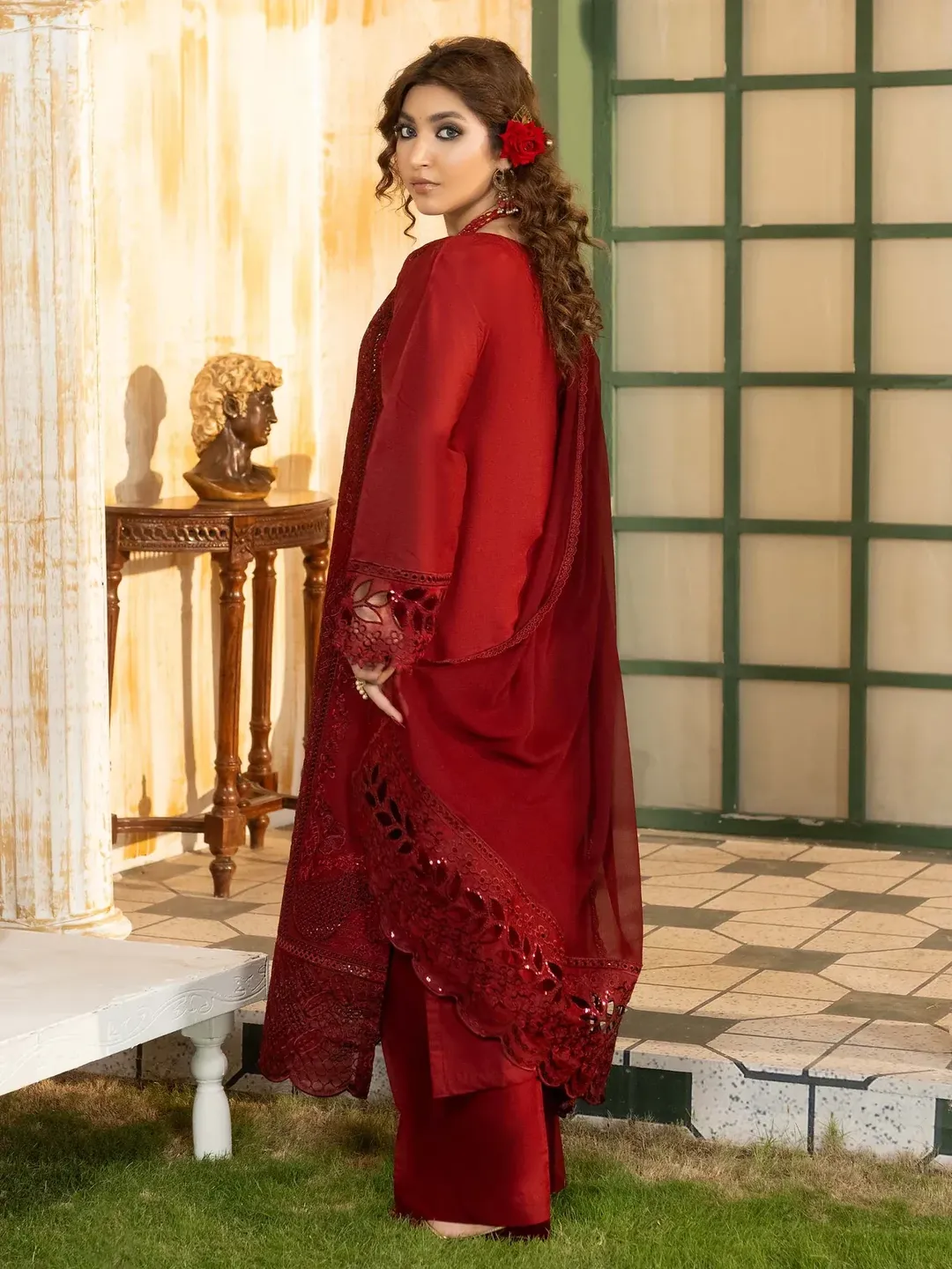 Simt - U3B Maroon Embroidered Lawn Suit for Women - 3 Pcs Set