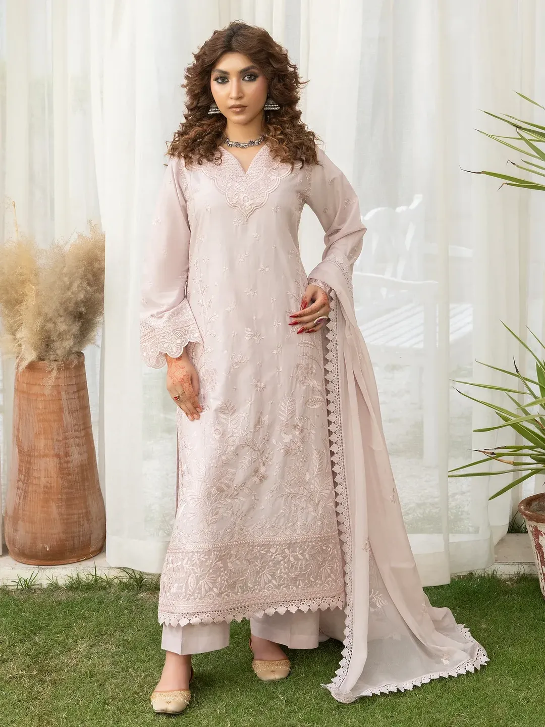 Ziya - U5B Stunning Embroidered Lawn Suit for Women - 3 Pcs Set in Beige