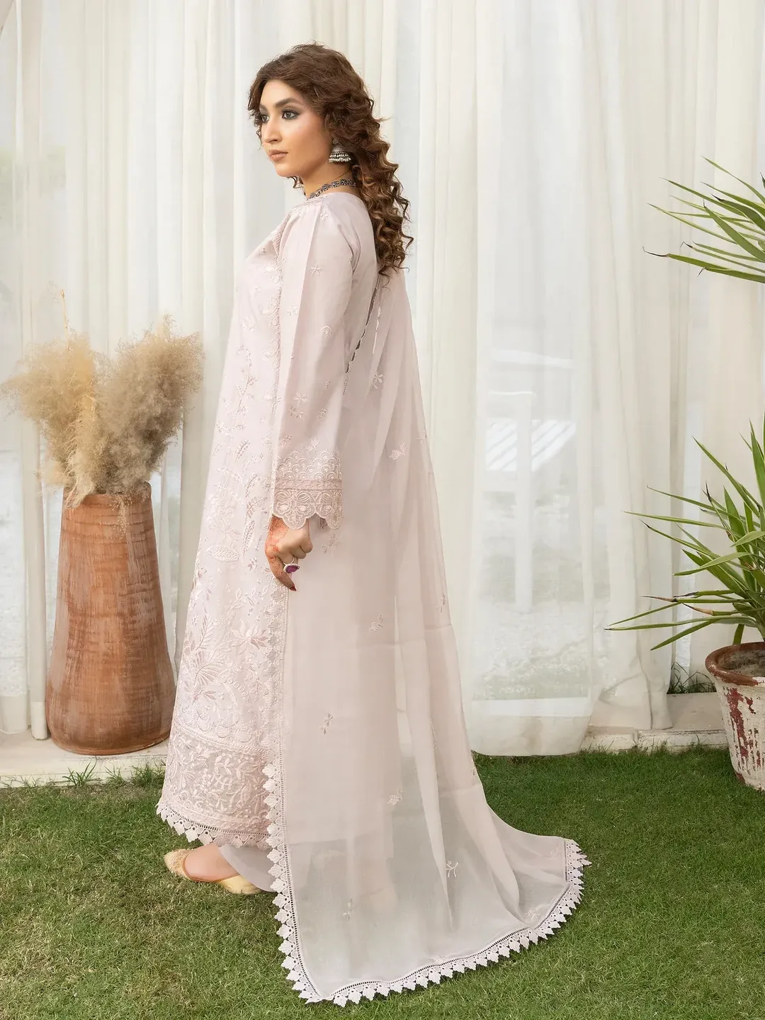 Ziya - U5B Stunning Embroidered Lawn Suit for Women - 3 Pcs Set in Beige